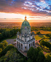 Ashton Memorial, Lancaster from the air looking out across Morecambe Bay