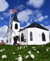 Exterior view of the Norwegian Church Arts Centre in Cardiff, Wales
