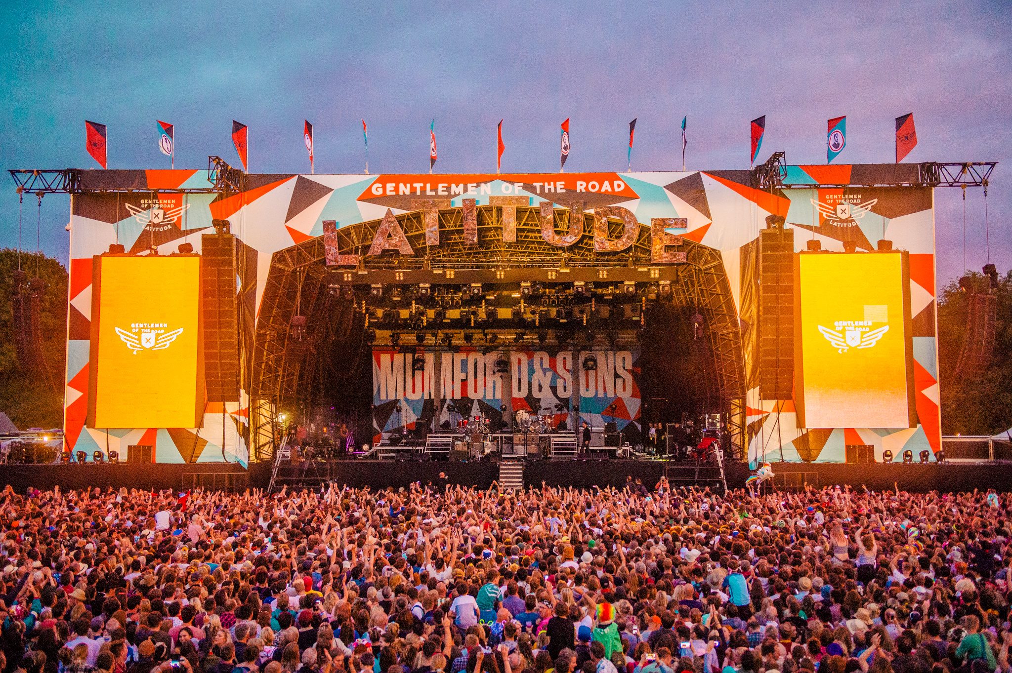 Mumford & Sons performing on the main stage of Latitude Festival