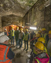 A tour group exploring the Mersey Tunnel