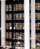 An upper level view of the King's Library, part of the British Library estate in London