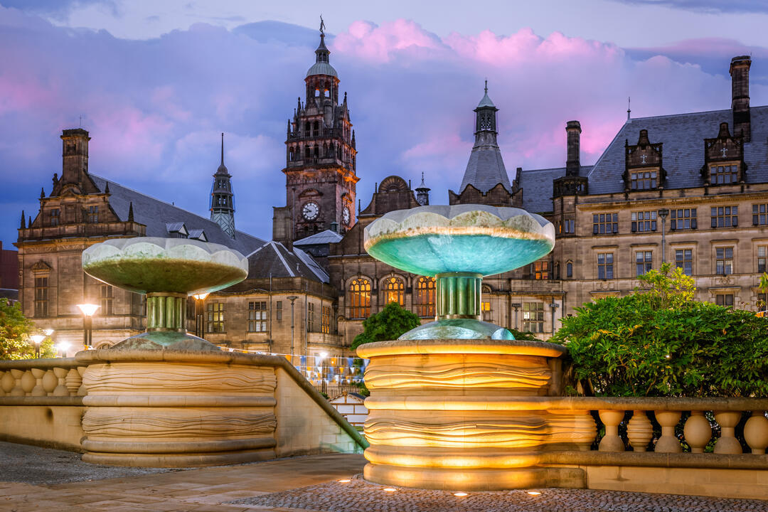Town Hall building at dusk