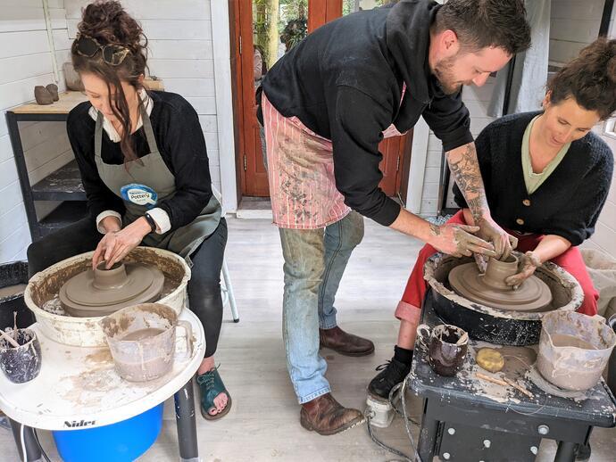Two women on a pottery class in Snowdonia/Eryri National Park
