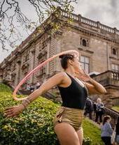 A performer in front of Nottingham Castle