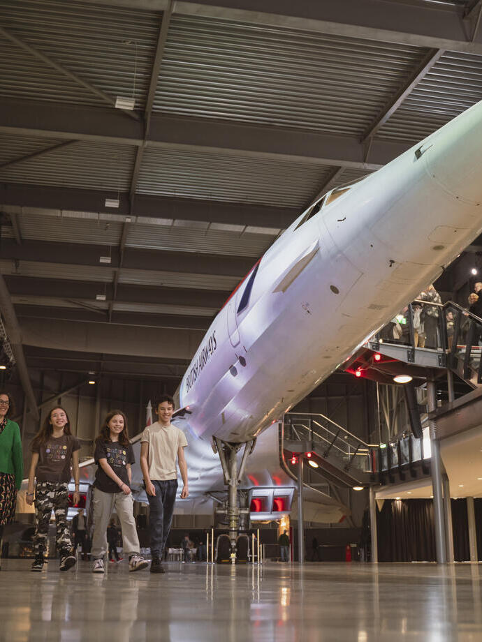 A family explore an Aerospace museum