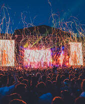 A stream of confetti covering the main stage at All Points East in London
