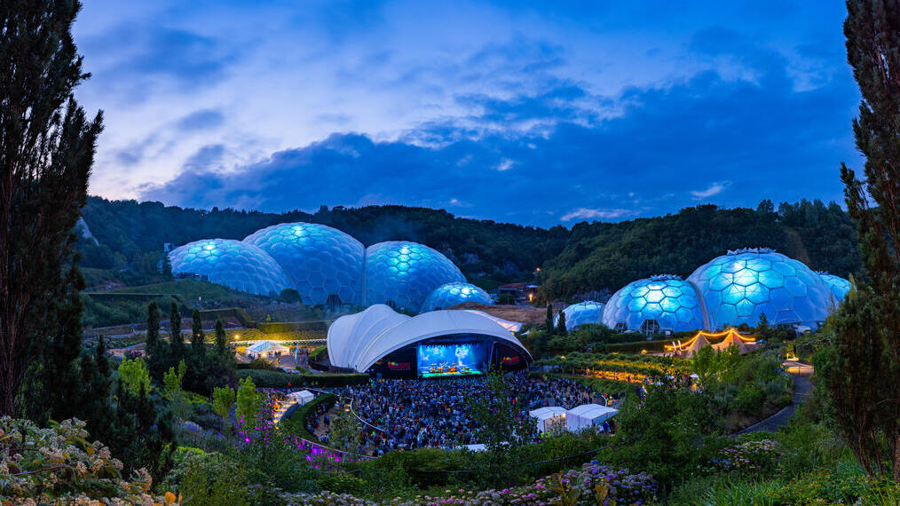 People watching a concert at the Eden Project