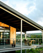 A view of the patio area of Trevibban Mill in Cornwall