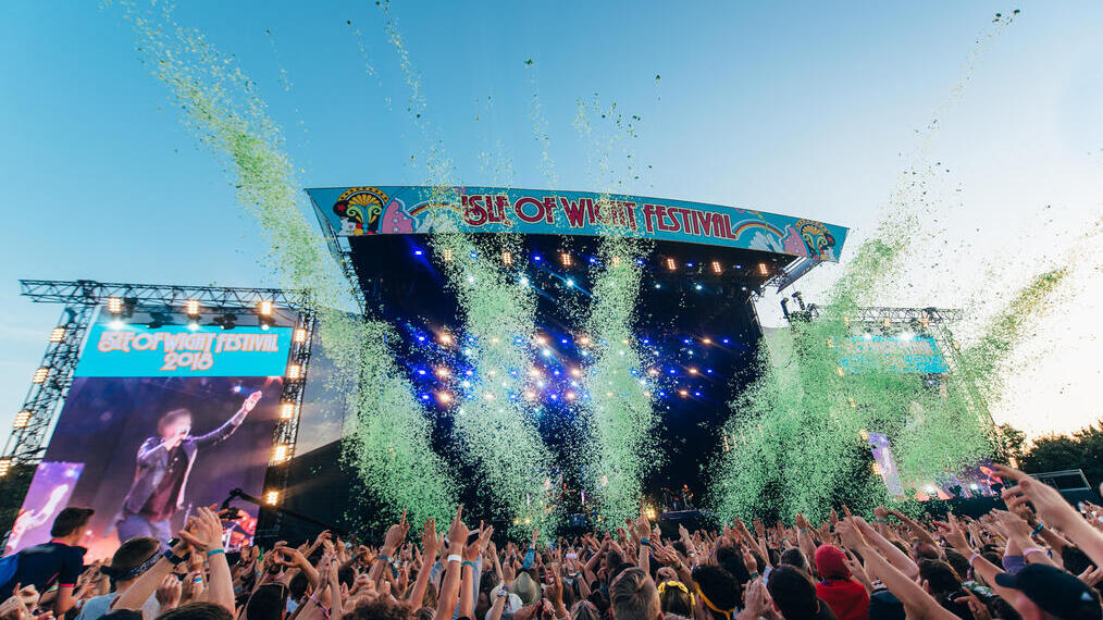 Crowd in front of the main stage at a music festival