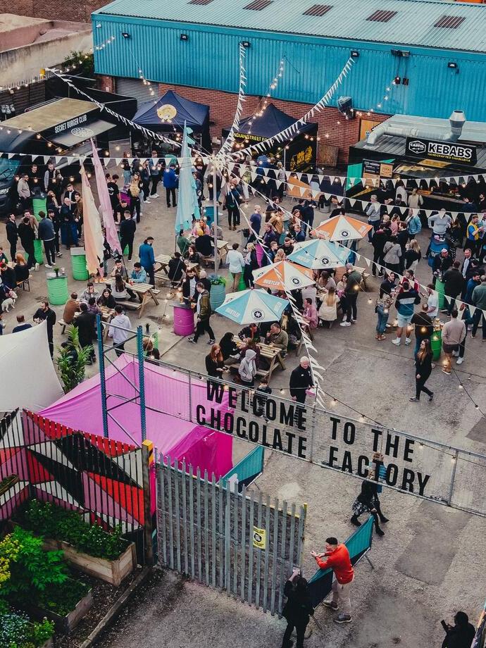 Aerial shot of a street food market