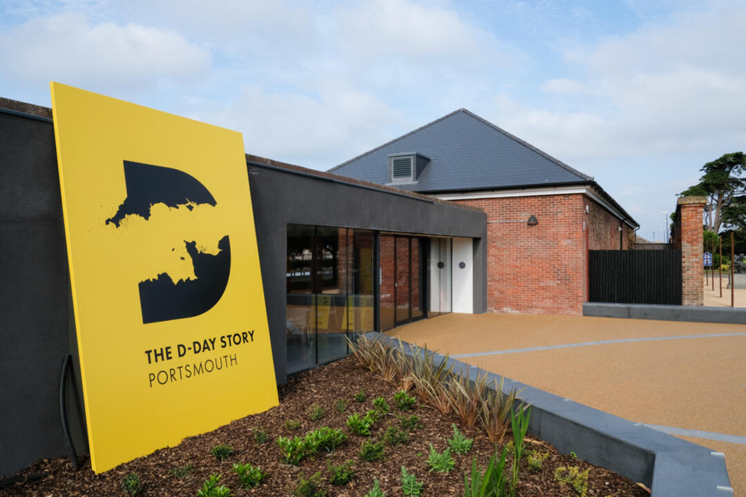 Entrance to museum showing a sign for The D-Day Story, Portsmouth