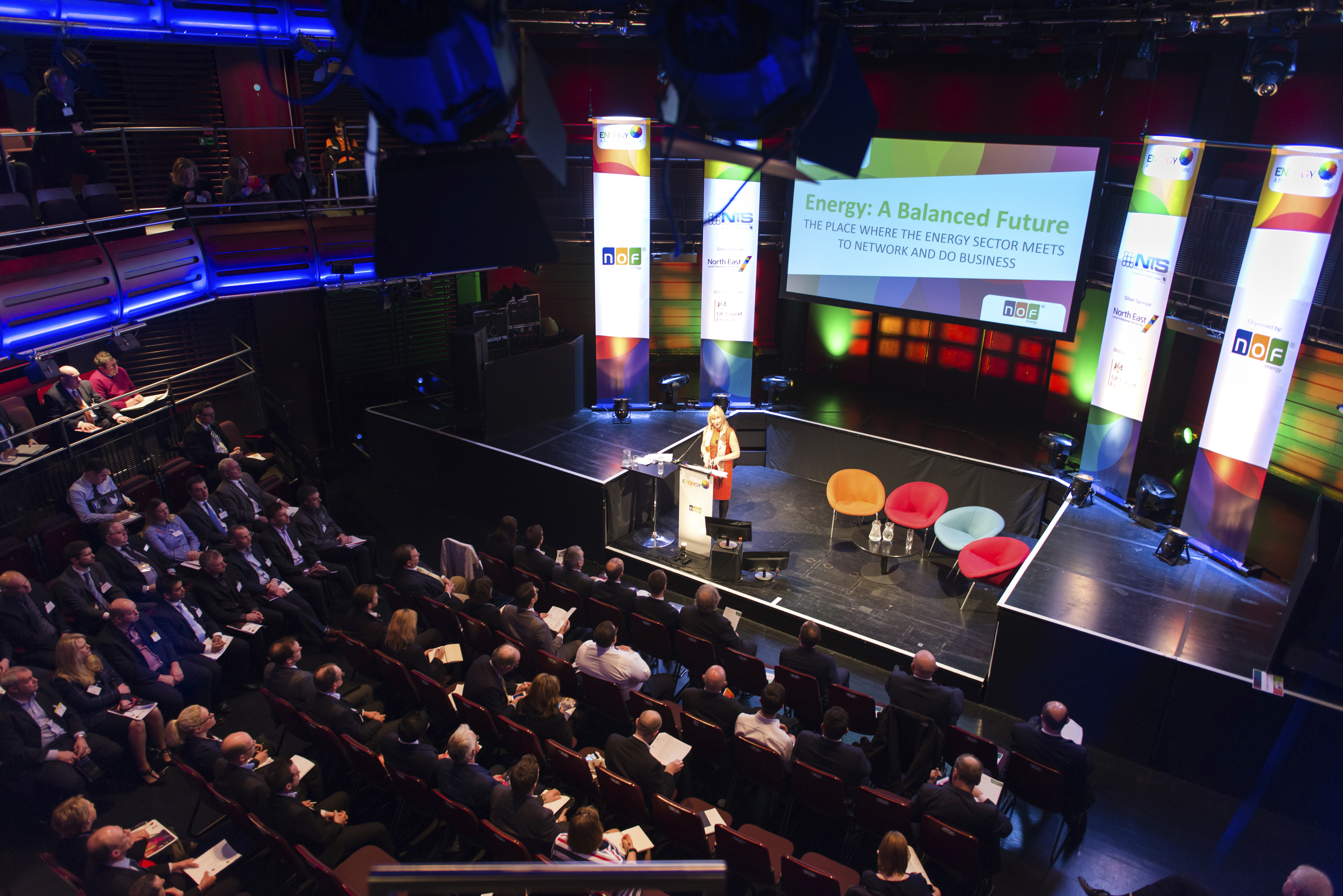 A speaker on stage at the NOF Energy National Conference and Exhibition