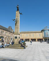 People congregating in a town square