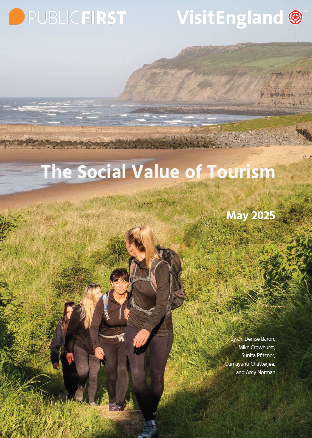 Publication cover image showing group of people trekking with overlayed titles and logos