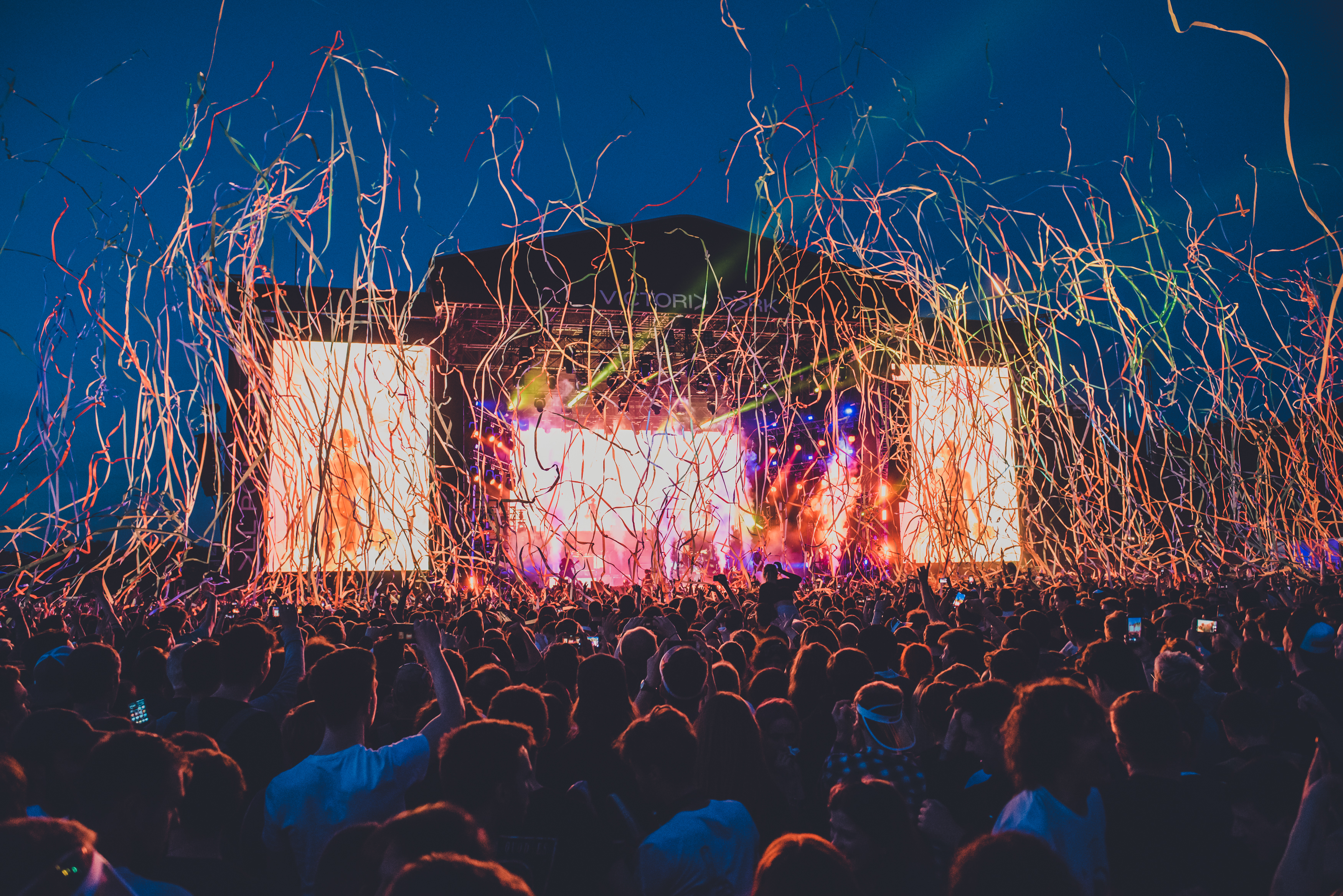 A stream of confetti covering the main stage at All Points East in London