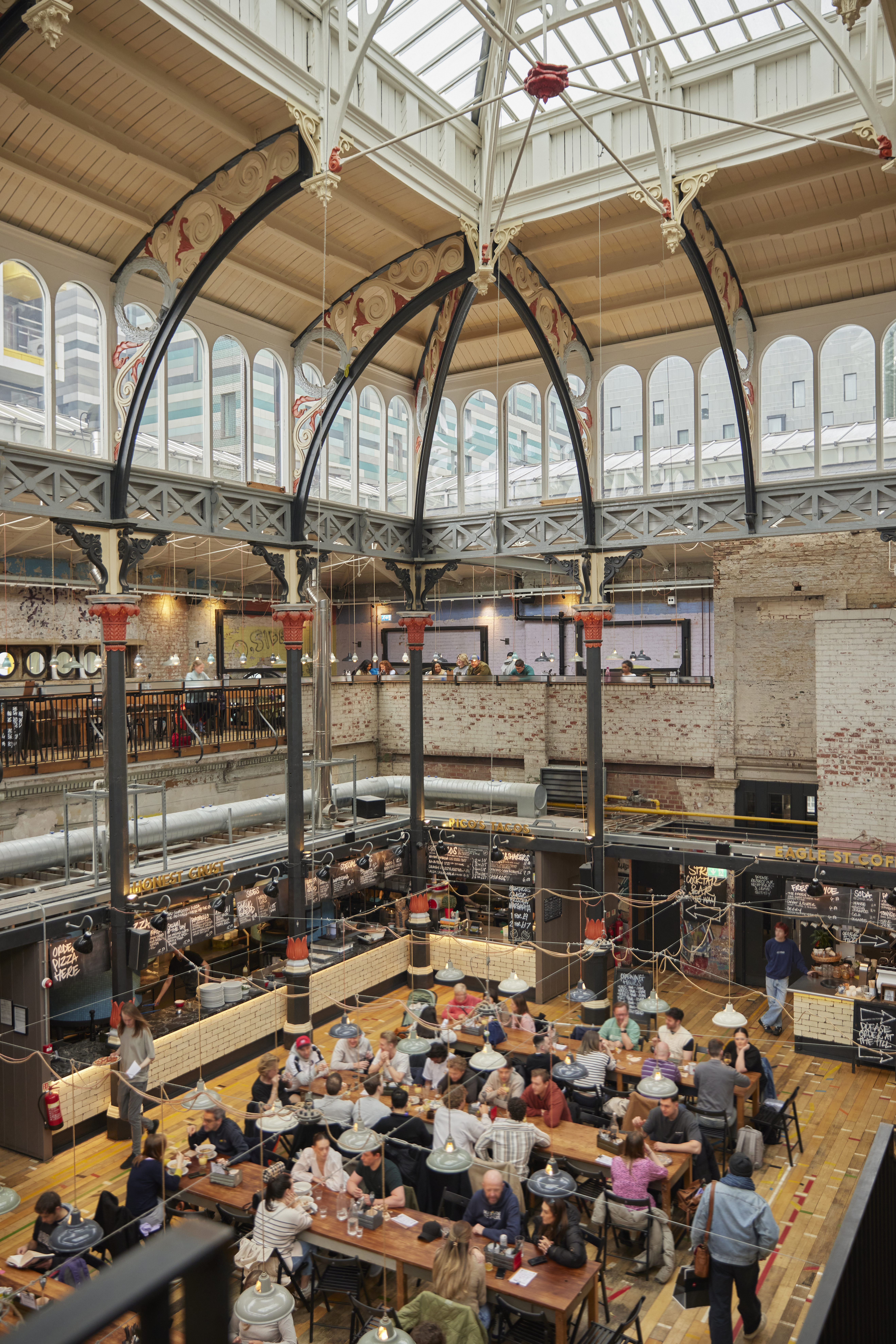 A view across a large food hall.