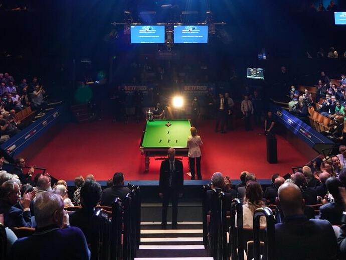A snooker tournament match in play at the Crucible in Sheffield