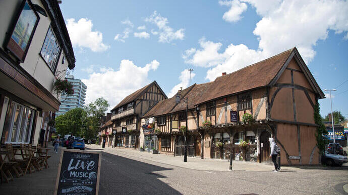 An old English style village street.