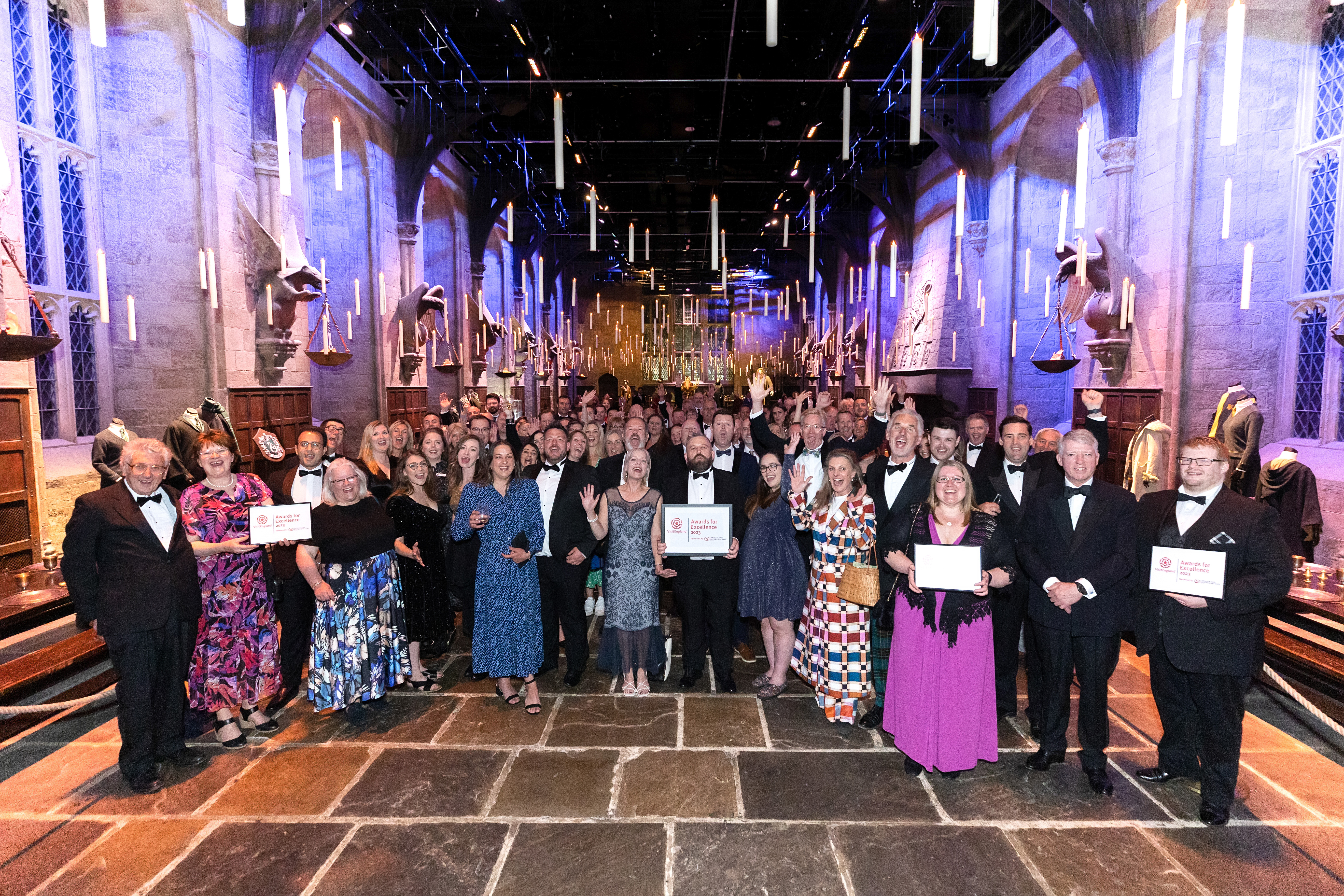 Group Shot of the finalists at the Warner Bros Studios for the VisitEngland Awards for Excellence 2023 Warner Bros. Studio Tour - The Making of Harry Potter, Hertfordshire.