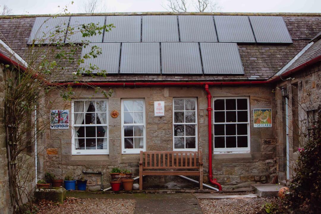 Solar panels on a cottage roof