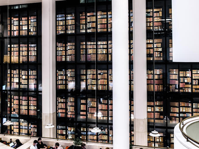 An upper level view of the King's Library, part of the British Library estate in London