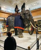 A set of elephant armor on display at the Royal Armouries Museum in Leeds