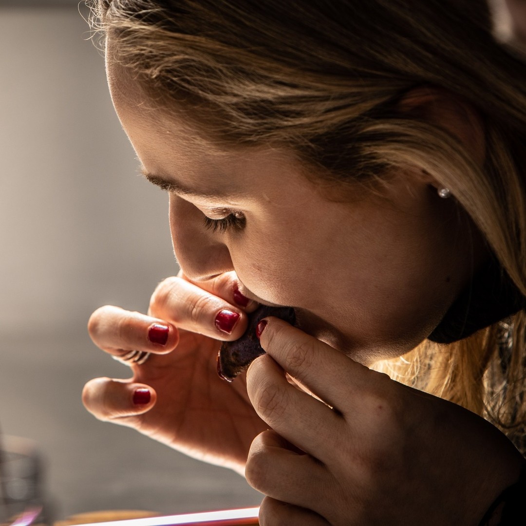 Close up of woman eating food