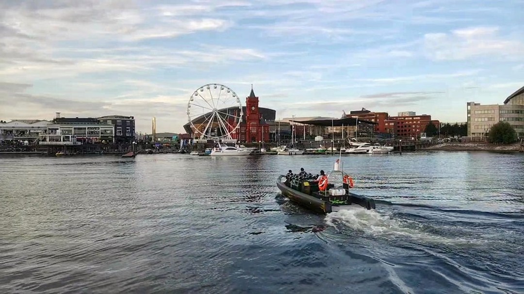 A group of people on the Cardiff jet speed boat ride