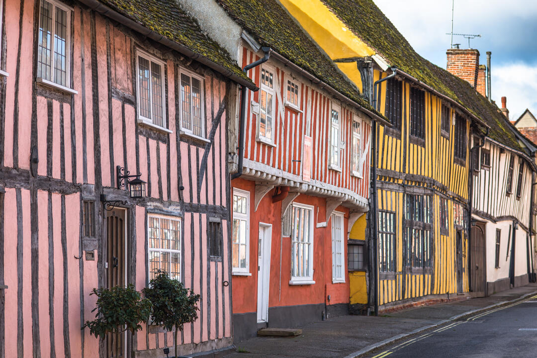 Colourful Tudor timber framed houses on a street