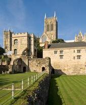 An outdoor daytime view of Lincoln's Medieval Bishops Palace