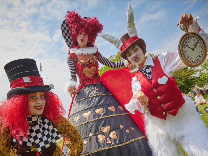 The Rhubarb Theatre group putting on an Alice in Wonderland inspired performance as part of Newark Book Festival