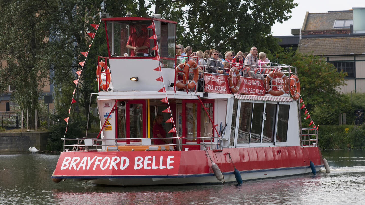 A tour group on the Brayford Belle, sailing along the River Witham in Lincoln