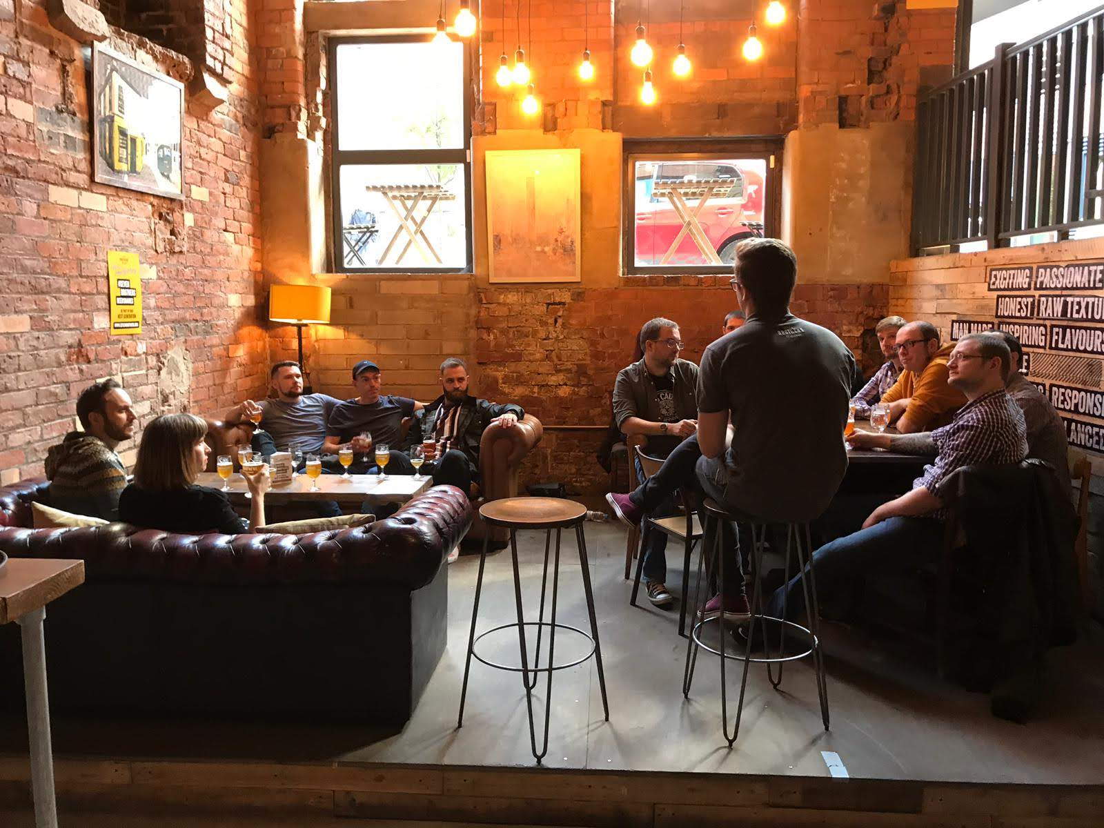 A group of people on a craft beer tour in Manchester