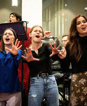 A musical performance on stage at the Birmingham Repertory Theatre