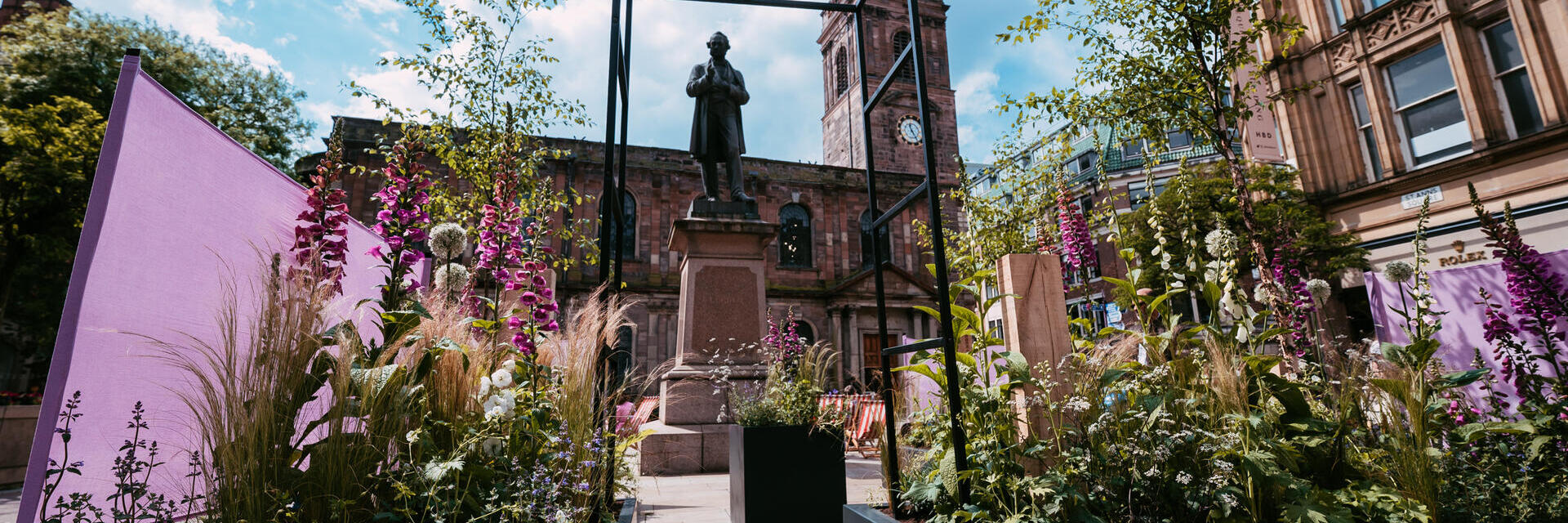 Flower displays set up in Manchester's city centre for the Manchester Flower Festival