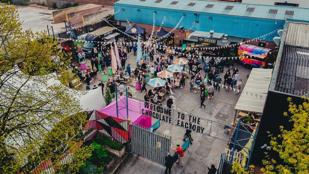 Aerial shot of a street food market