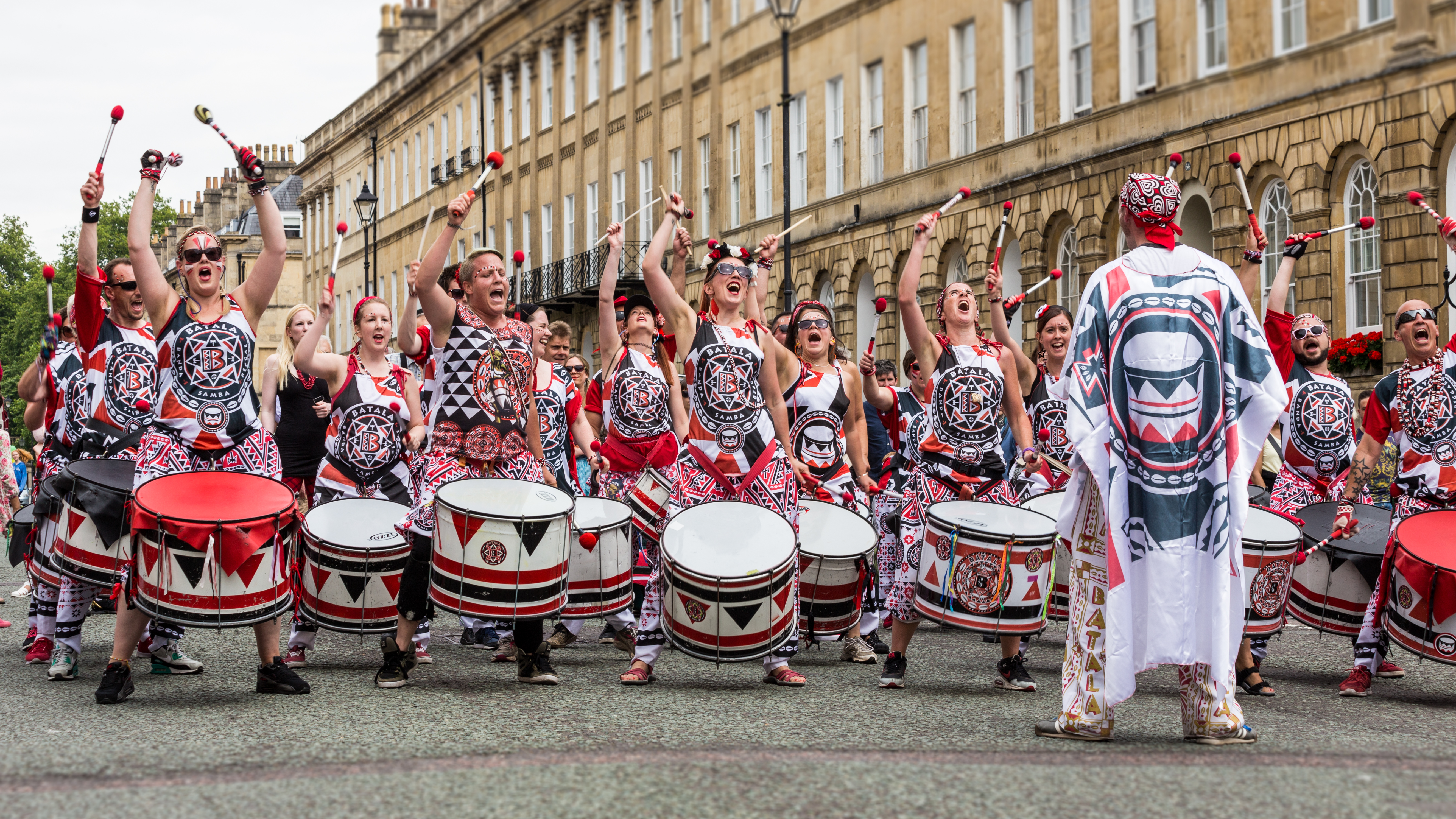 Band playing drums and singing at Bath Carnival