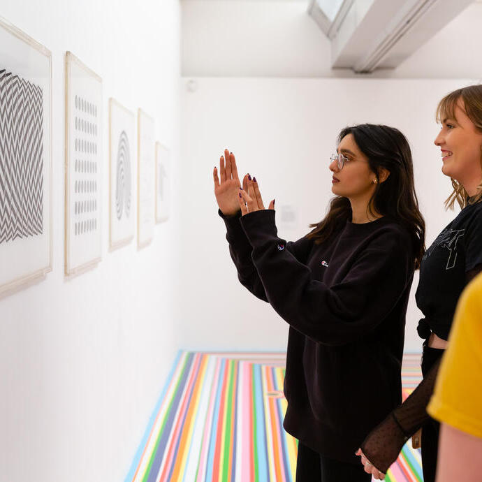 Giovani che discutono di Bridget Riley alla Tate Liverpool