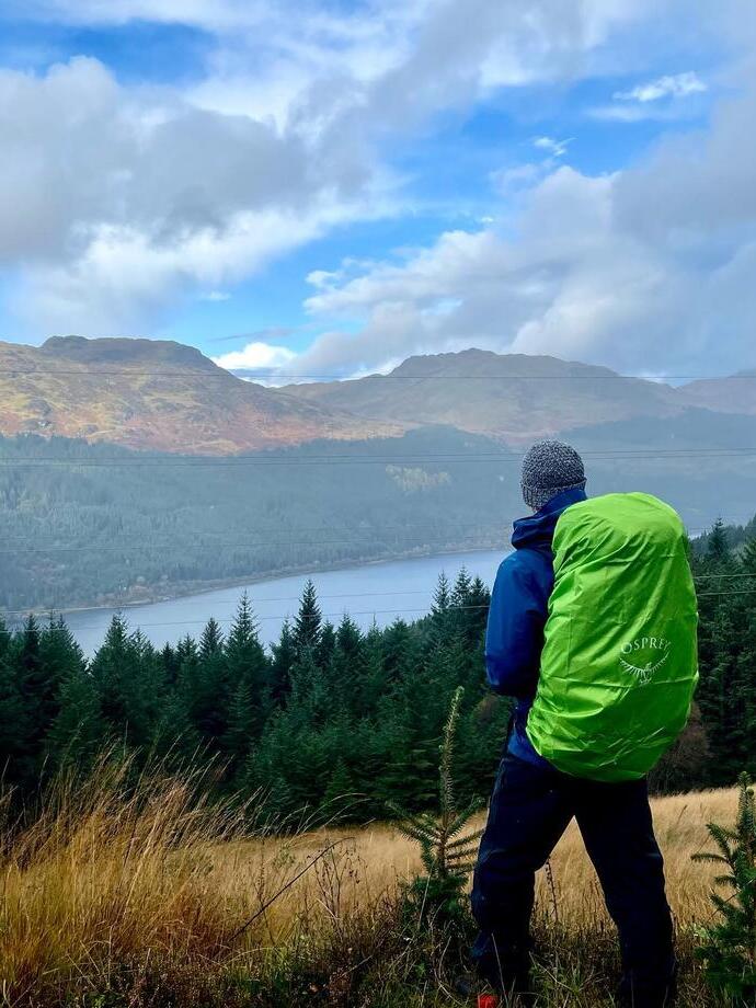 A man hiking in Gare Loch, Argyll and Bute, Scotland