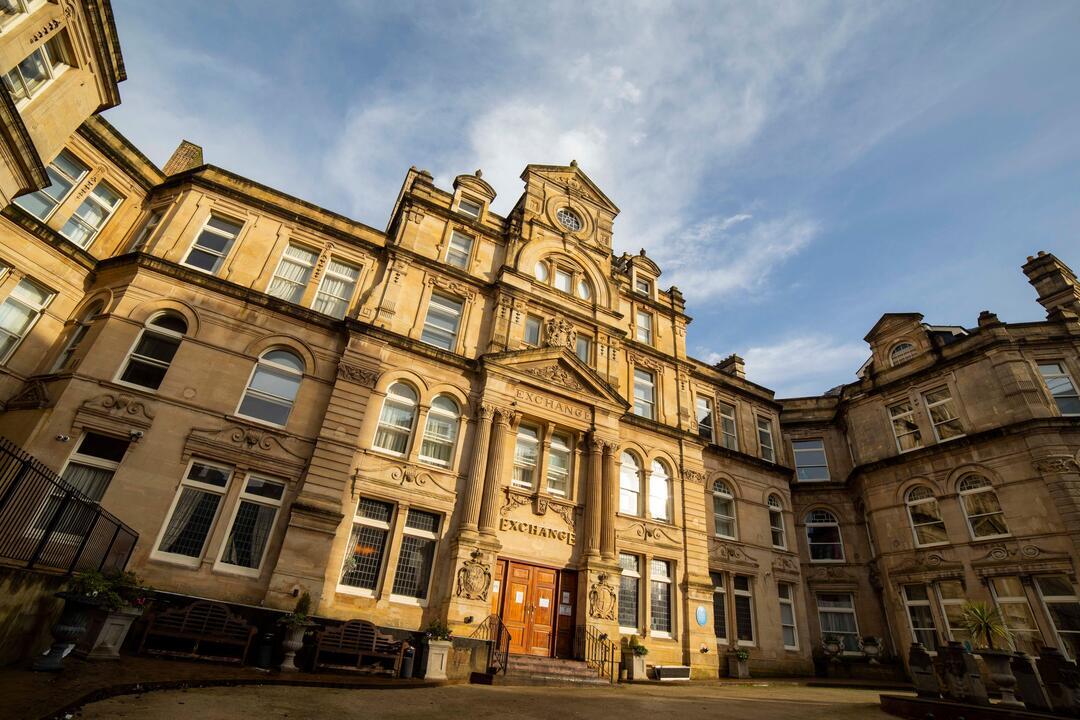 Front exterior of an exchange building now a high class hotel.