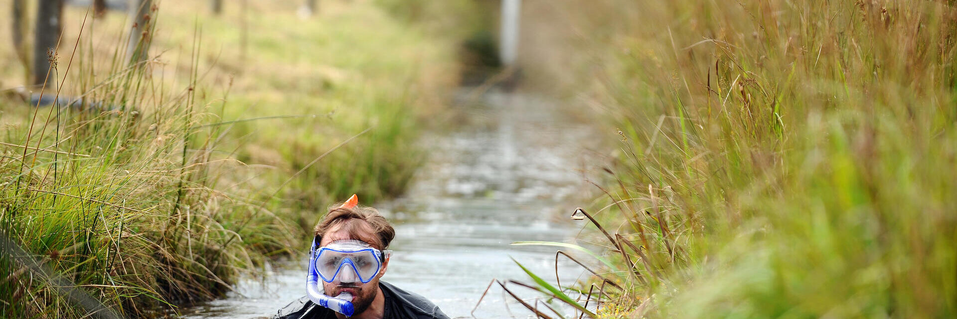 Ein Sumpfschnorchler watet durch einen Kanal