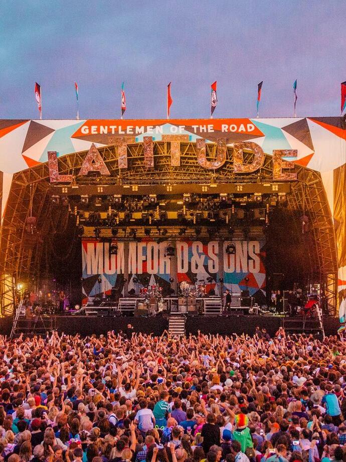 Mumford & Sons performing on the main stage of Latitude Festival