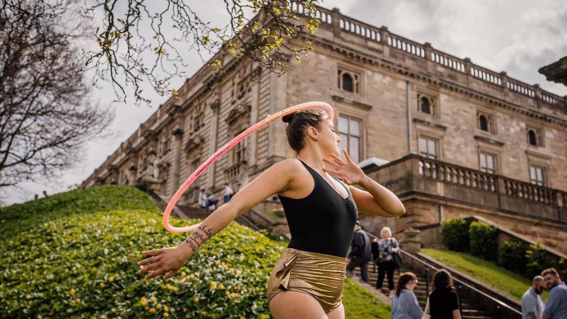 A performer in front of Nottingham Castle