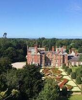 Aerial view of Bodrhyddan Hall and gardens, Denbighshire, Wales