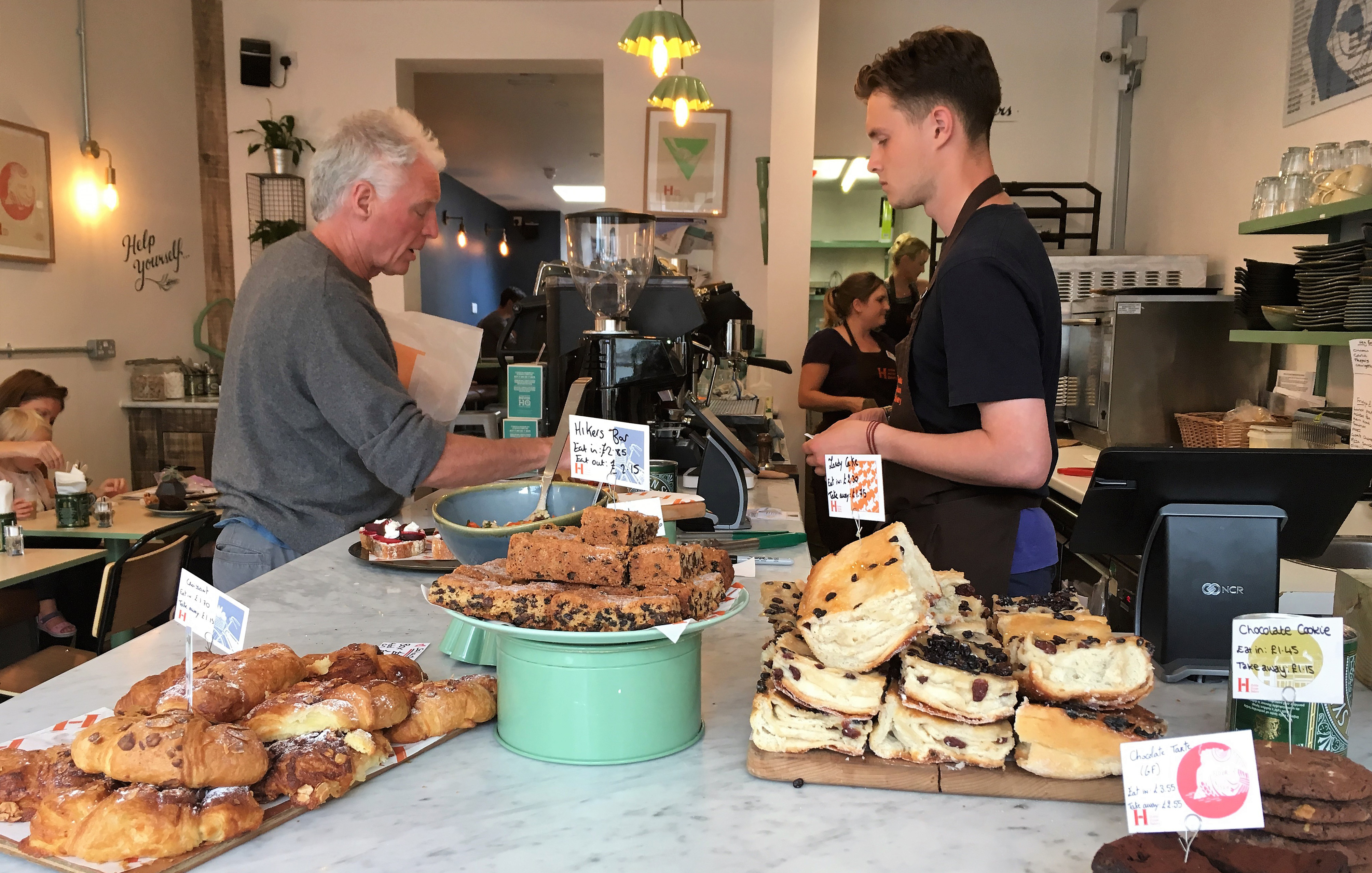 Cakes and pastries on sale at a café in Bristol