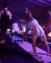 A yoga class being undertaken at Hotpod Yoga in Glasgow