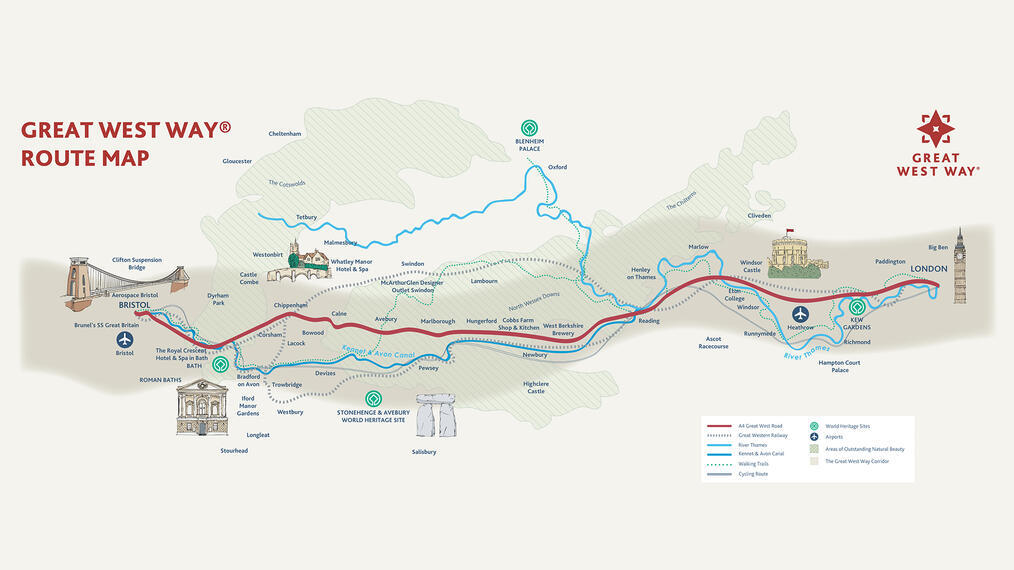 Eine Karte der Great West Way-Route