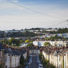 Row of houses along a street in a city