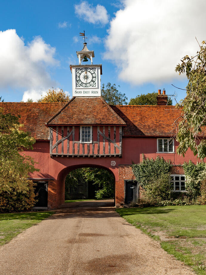 Red building with a clock tower