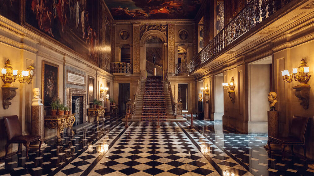 Interior view of a grand hall inside a stately home